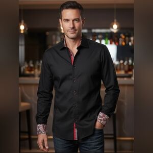 Sergio Kachatti black Fitted Cotton Button Down Shirt With Paisley Details XL